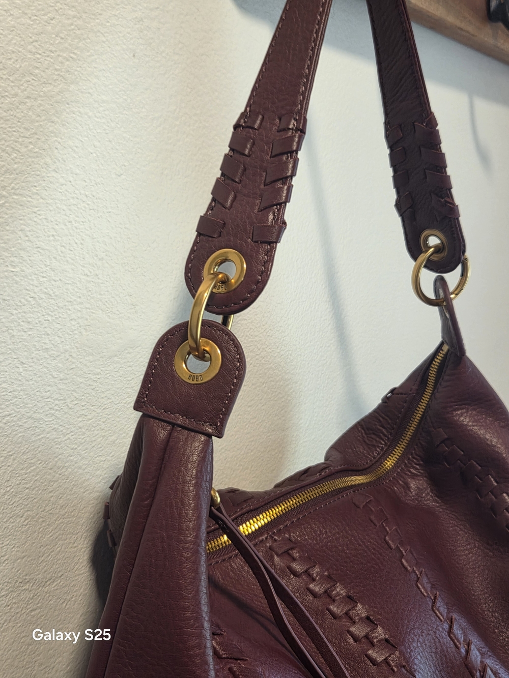 HOBO Burgundy Leather Shoulder Hobo with Gold Rings